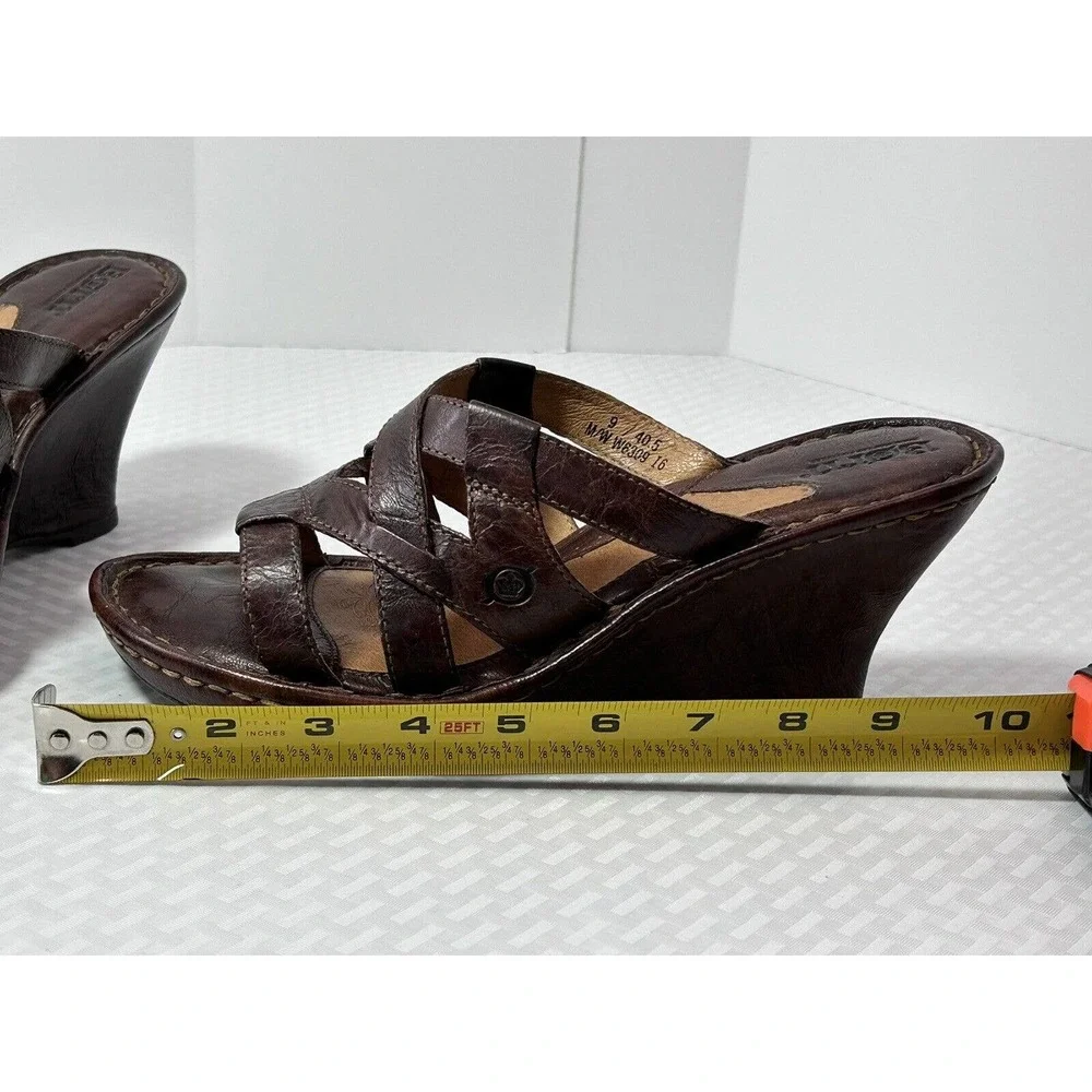 Born Womens Brown‎ Leather Wedge Sandals Shoes W6309 US Size 9 M/W EUR 40.5
